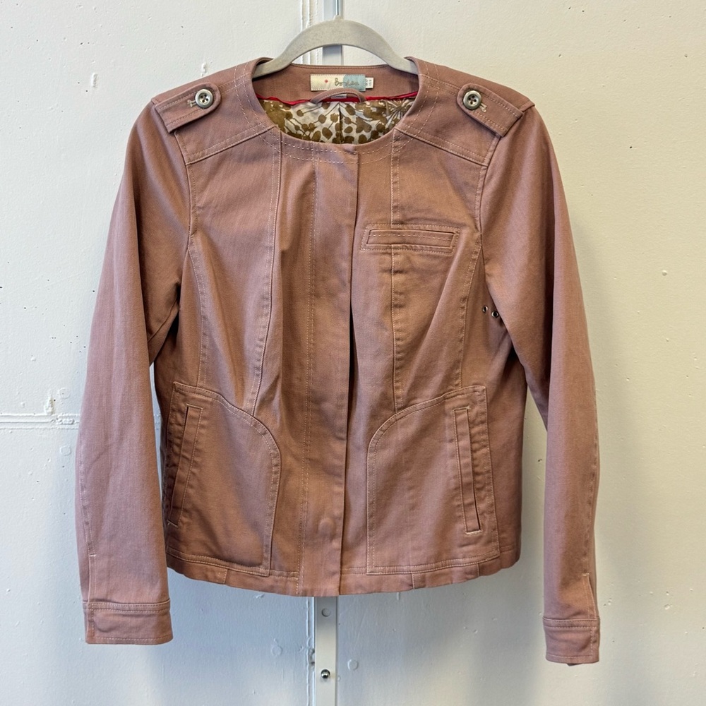 Boden Women's Dusty‎ Rose Zip Up Bomber Cotton Jacket Windbreaker Sz 8